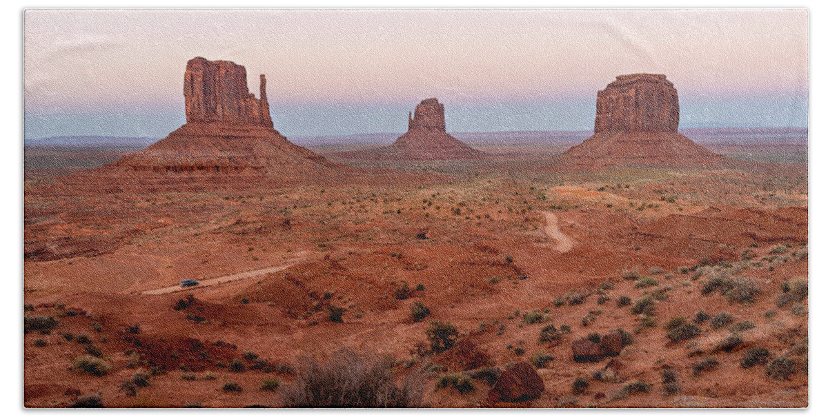Monument Valley Beach Towel featuring the photograph Calm Descends on Monument Valley by Margaret Pitcher