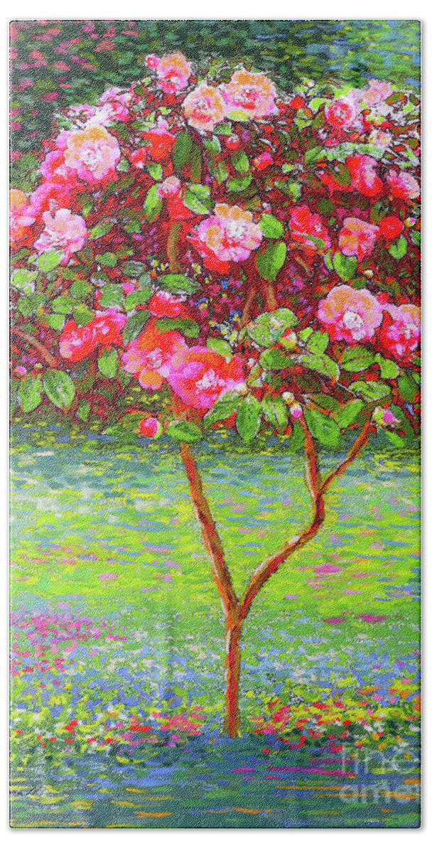 Floral Beach Towel featuring the painting Camellia Passion by Jane Small