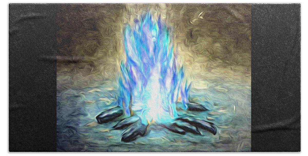 The Entranceway Beach Towel featuring the digital art Campfire Blues by Ronald Mills