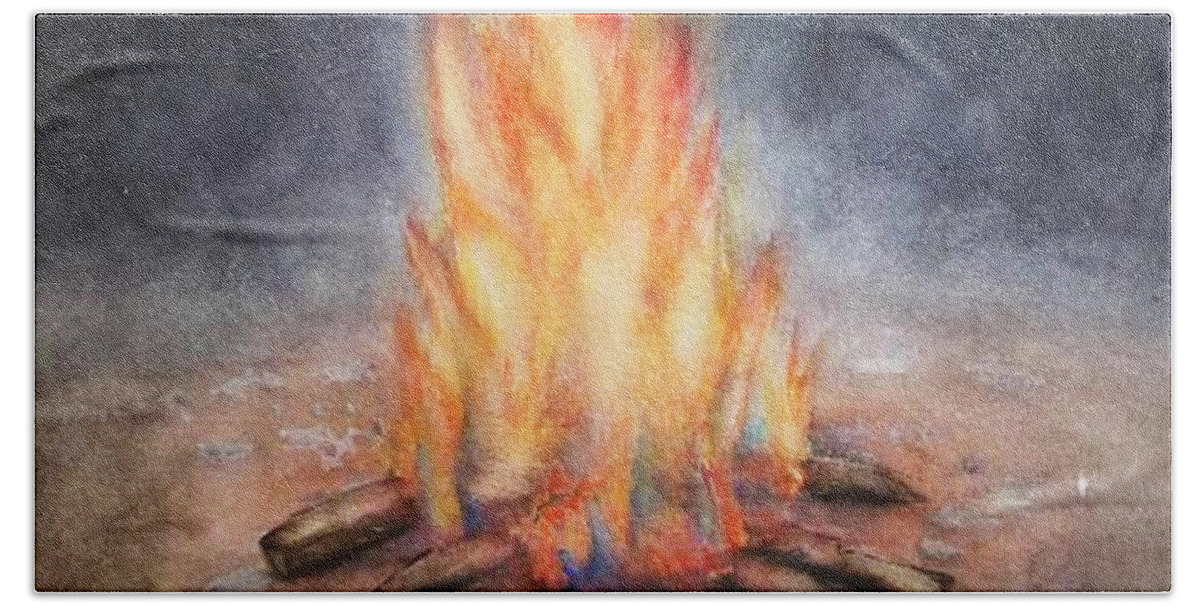 Fire Beach Towel featuring the painting Campfire Night by Kelly Mills