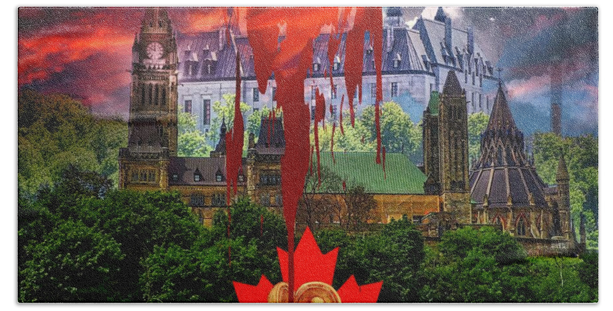 Blood Cries From Ground Beach Towel featuring the digital art Canadian Justice by Norman Brule