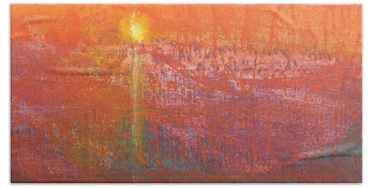 Day 92 Beach Towel featuring the painting Canadian Sunset by Bill Tomsa