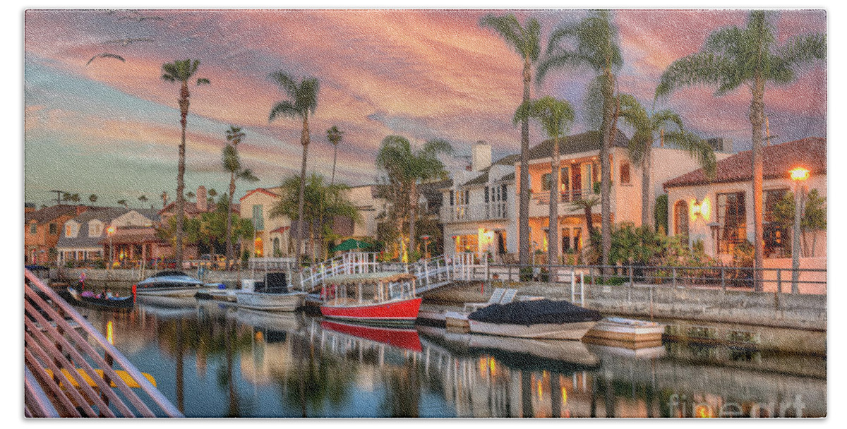 Naples Canal High Tide Sunset In Long Beach Beach Towel featuring the photograph Canal High Tide Sunset by David Zanzinger