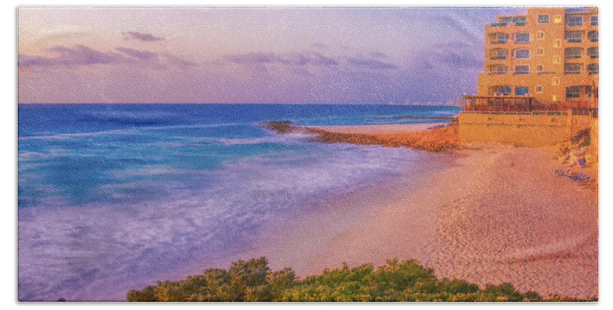 Cancun Beach Towel featuring the photograph Cancun beach at sunrise by Tatiana Travelways