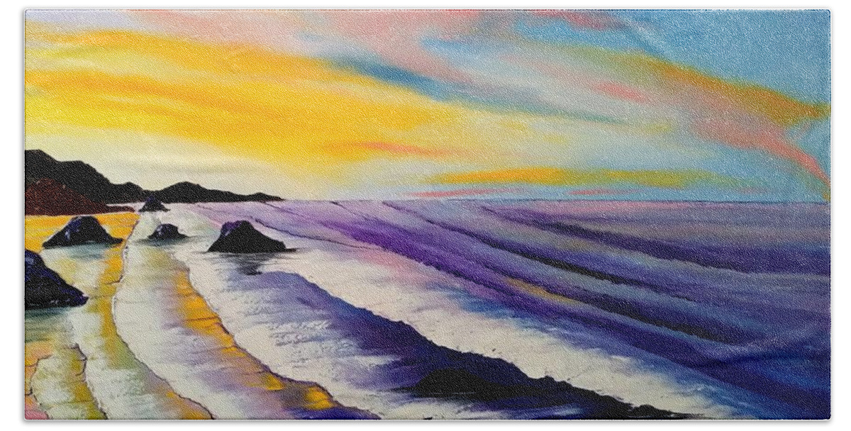  Beach Towel featuring the painting Cannon Beach At Sunset #35 by James Dunbar