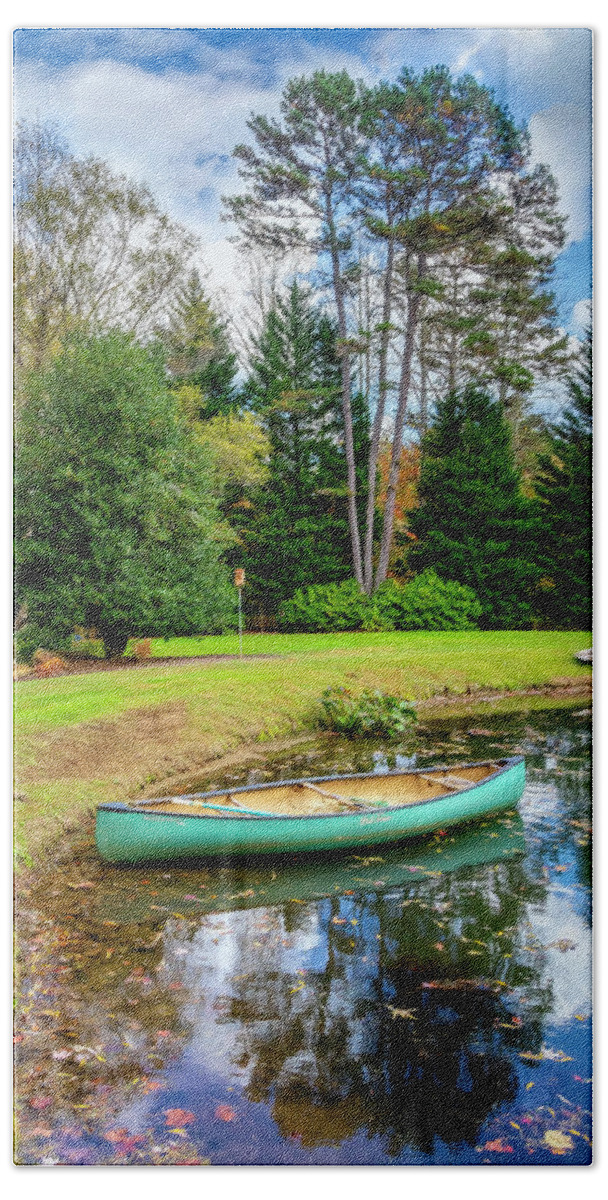 Boats Beach Towel featuring the photograph Canoe on the Edge of the Lake by Debra and Dave Vanderlaan