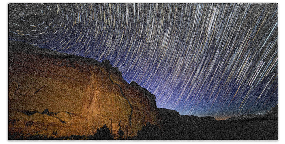 Startrail Beach Towel featuring the photograph Capitol Reef Star Trail by Wesley Aston