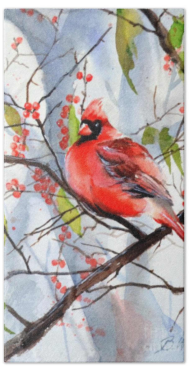 Bird Beach Towel featuring the painting Cardinal by Betty M M Wong