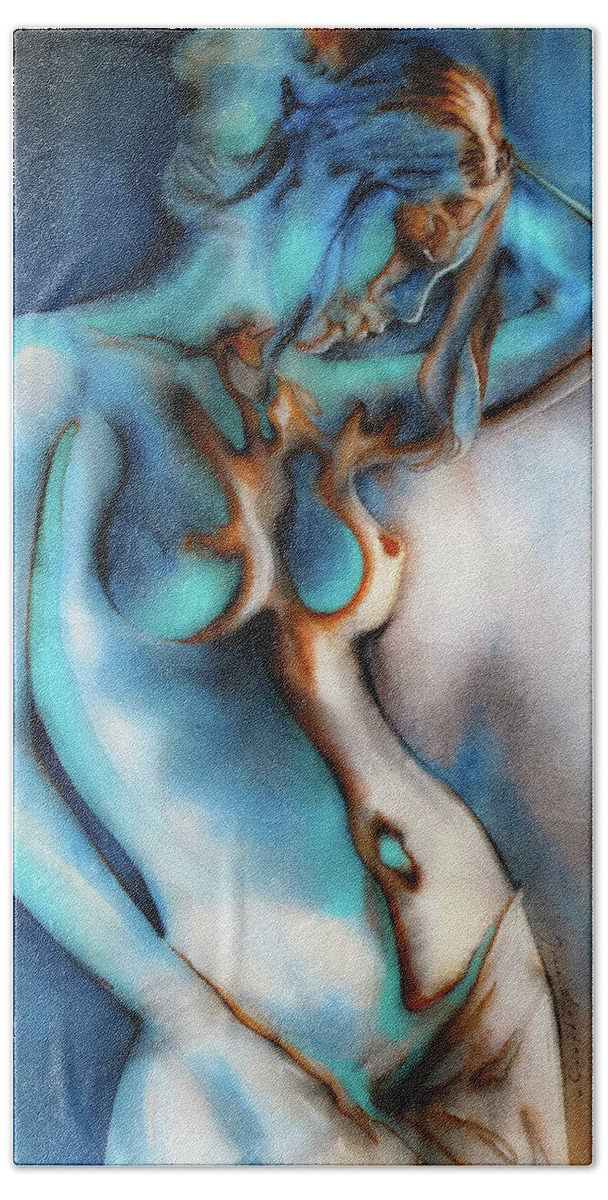  Beach Towel featuring the painting Caress Of Light In Blue by J U A N - O A X A C A