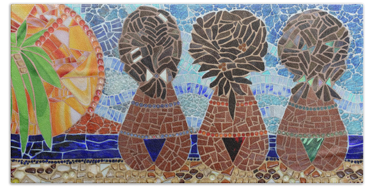 Caribbean Beach Towel featuring the mixed media Caribbean Sunset mosaic by Adriana Zoon