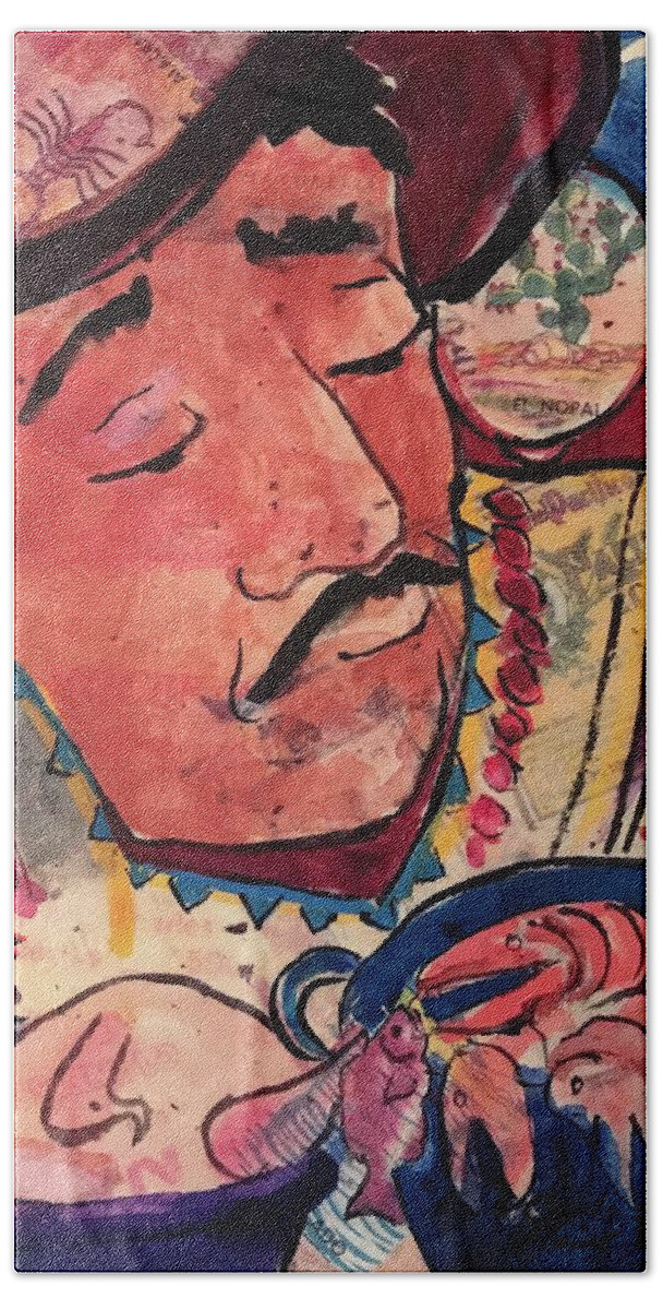 Mexican Chef Beach Towel featuring the painting Carlos Cocina by Elaine Elliott