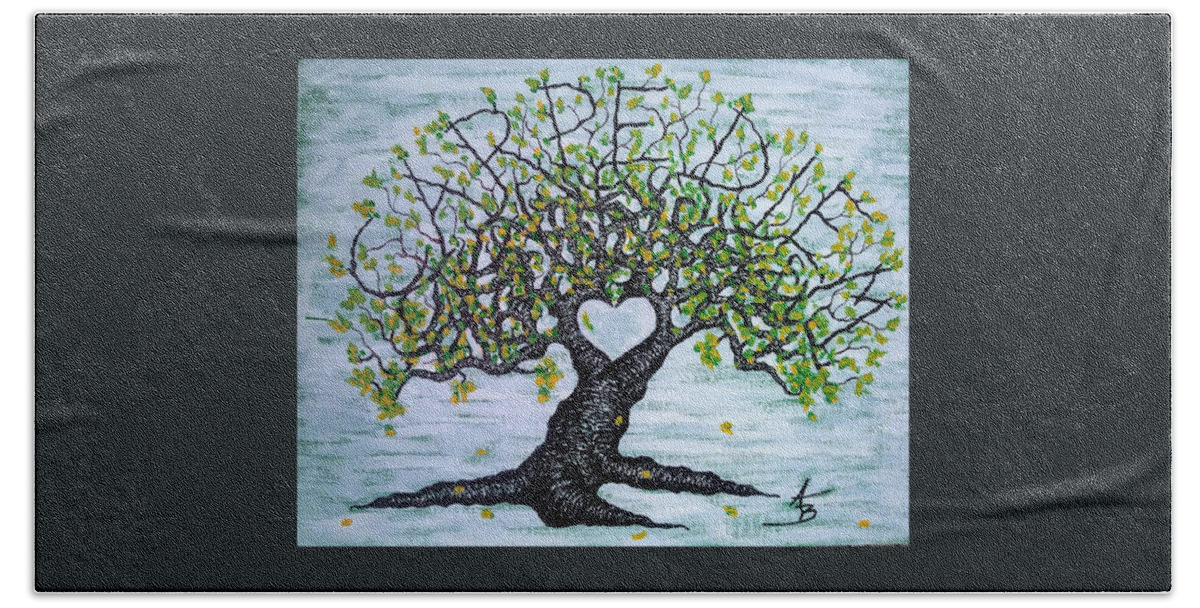 Carpe Diem Beach Towel featuring the drawing Carpe Diem Love Tree by Aaron Bombalicki