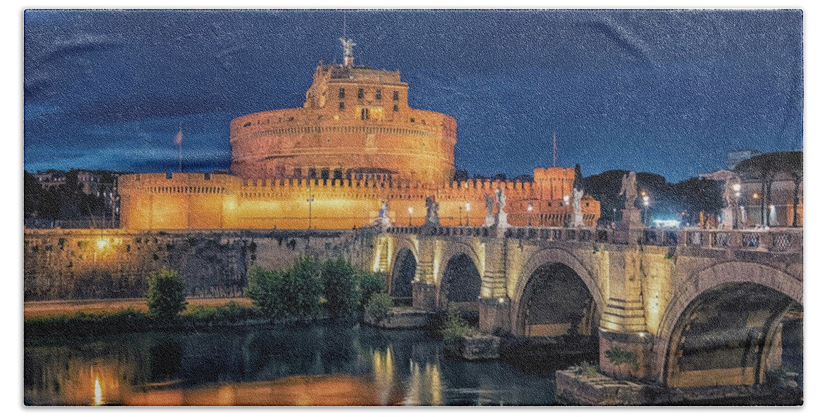 Italy Beach Towel featuring the photograph Castel Sant'Angelo By Night by Manjik Pictures
