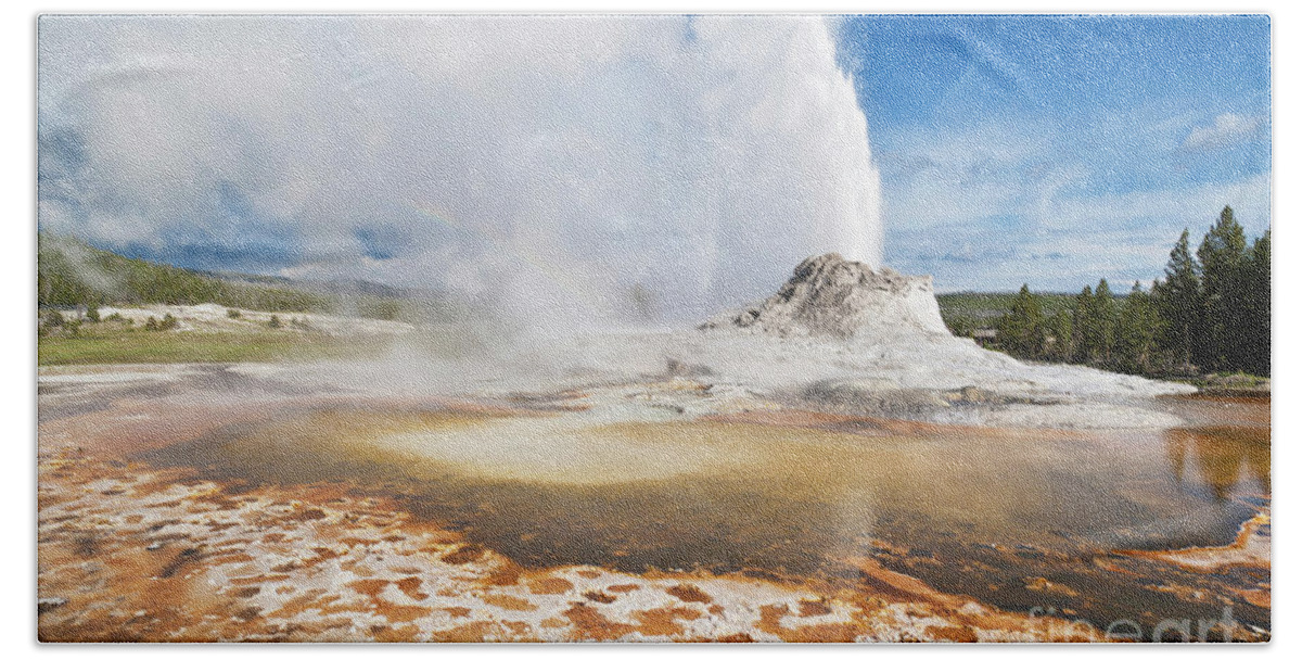 Yellowstone National Park Beach Towel featuring the photograph Castle Geyser, Yellowstone national park, Wyoming, USA by Neale And Judith Clark