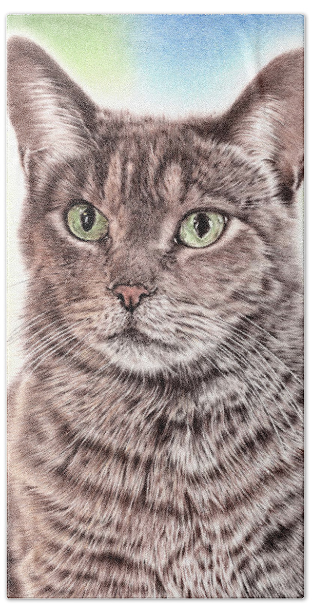 Cat Beach Towel featuring the drawing Cat by Casey 'Remrov' Vormer