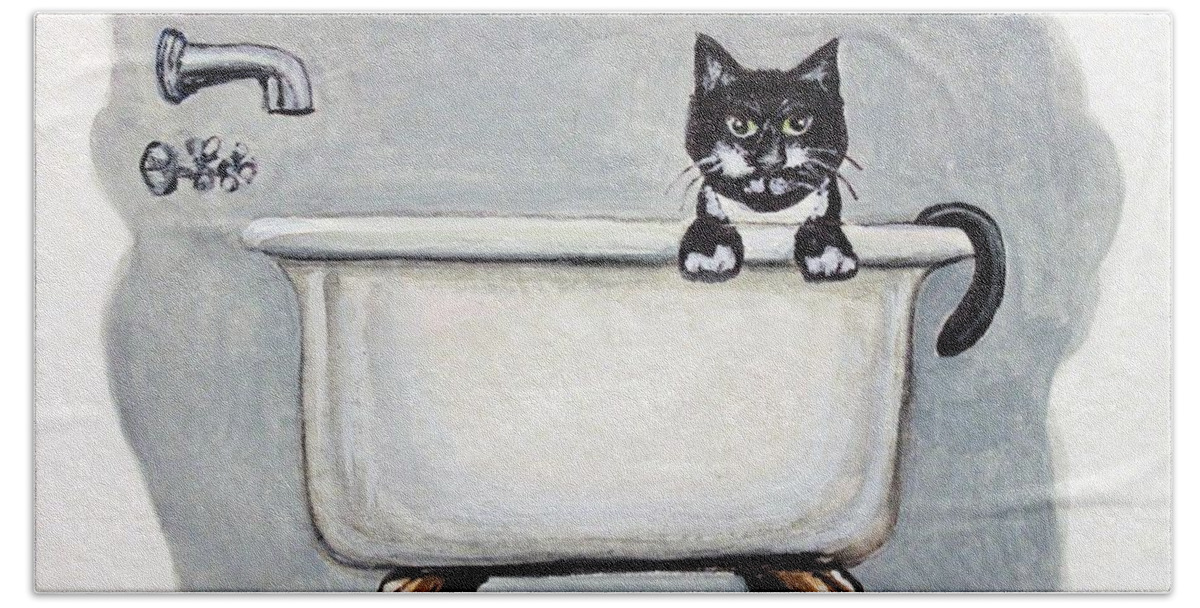 Cat Beach Sheet featuring the painting Cat in the Bathtub by Elizabeth Robinette Tyndall