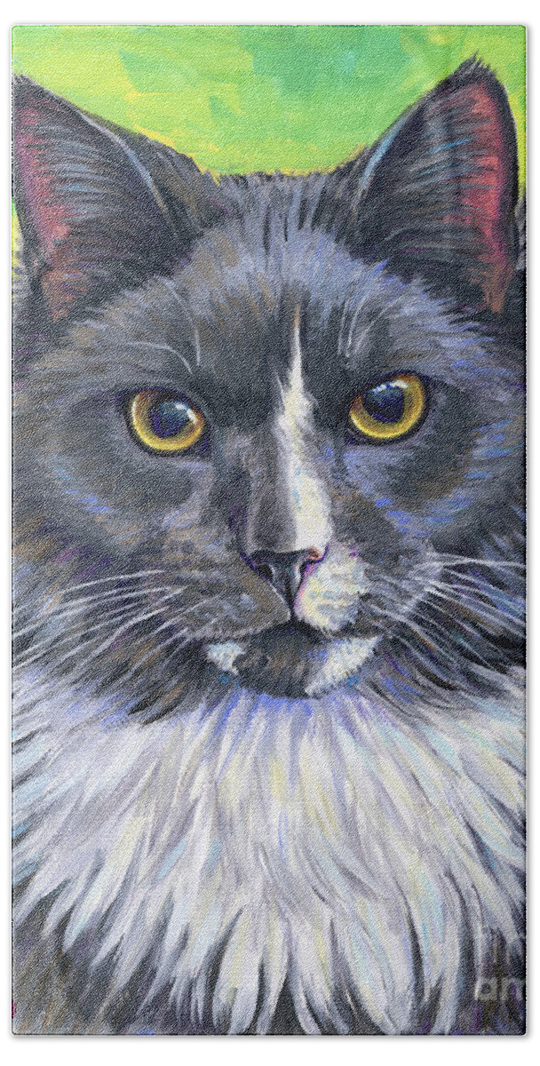 Maine Coon Beach Towel featuring the painting Cat Portrait - Lenny by Rebecca Wang