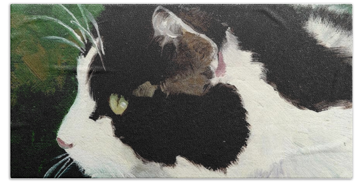 Cat Beach Towel featuring the painting Cat Scan by Alice Leggett