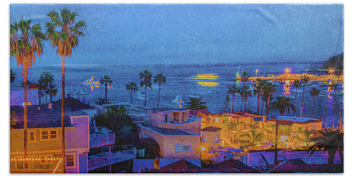 Catalina Beach Towel featuring the photograph Catalina at night by Patricia Dennis