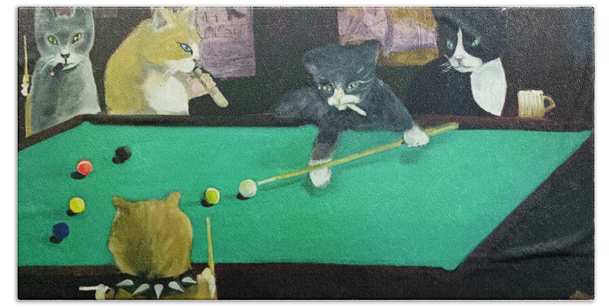 Cats Beach Towel featuring the painting Cats Playing Pool by Gail Eisenfeld