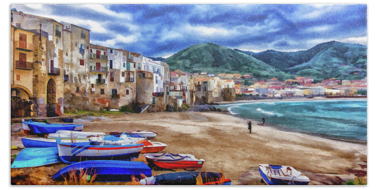 Italy Beach Towel featuring the photograph Cefalu Waterfront by Monroe Payne