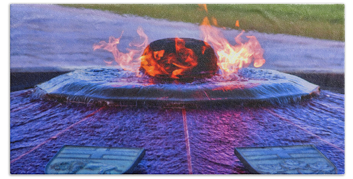 Centennial Flame Beach Towel featuring the photograph Centennial Flame by Tatiana Travelways