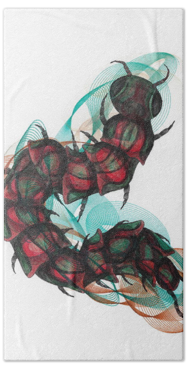 Centipede Beach Towel featuring the mixed media Centipede by Teresamarie Yawn
