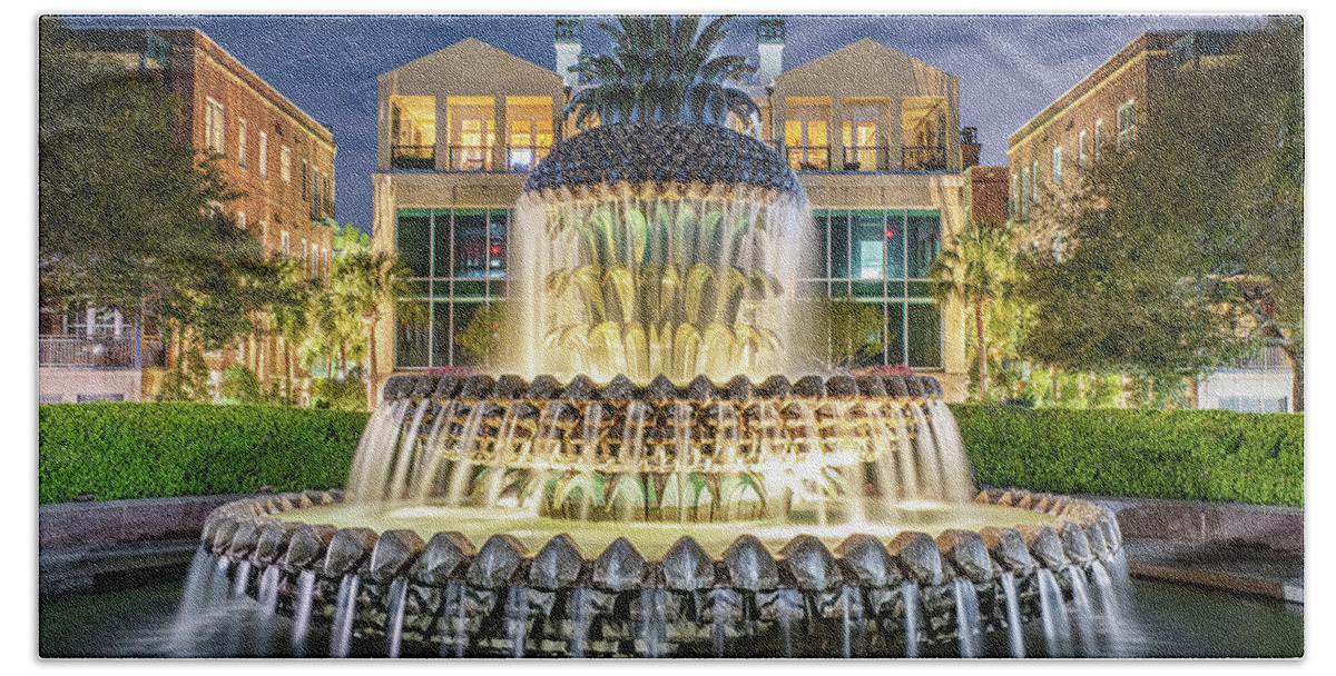 Pineapple Beach Towel featuring the photograph Charleston's Pineapple Fountain by Douglas Wielfaert