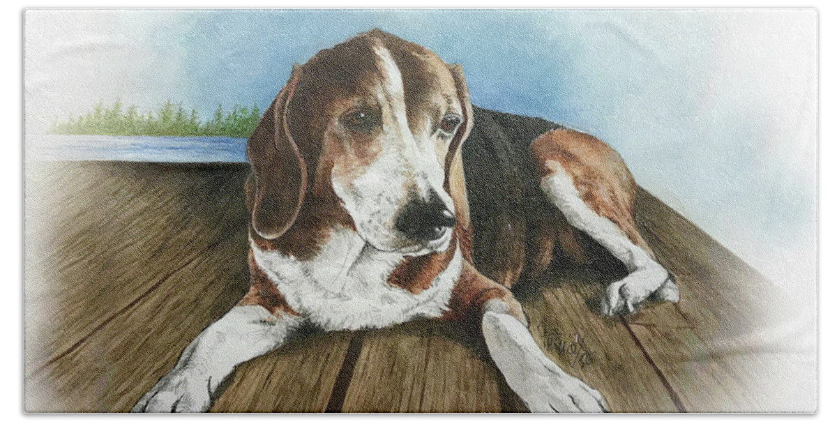 Commissioned Beagle Watercolour Art By Patrice Beach Towel featuring the painting Charlie by Patrice Clarkson
