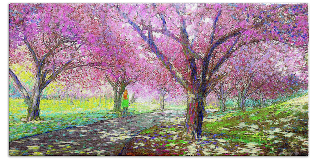 Landscape Beach Towel featuring the painting Cherry Blossom by Jane Small