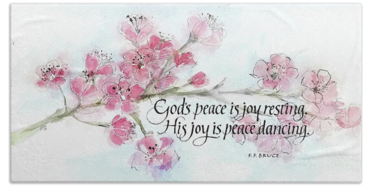 Original Watercolors Beach Towel featuring the painting Cherry Blossoms I with Quote by Chris Paschke
