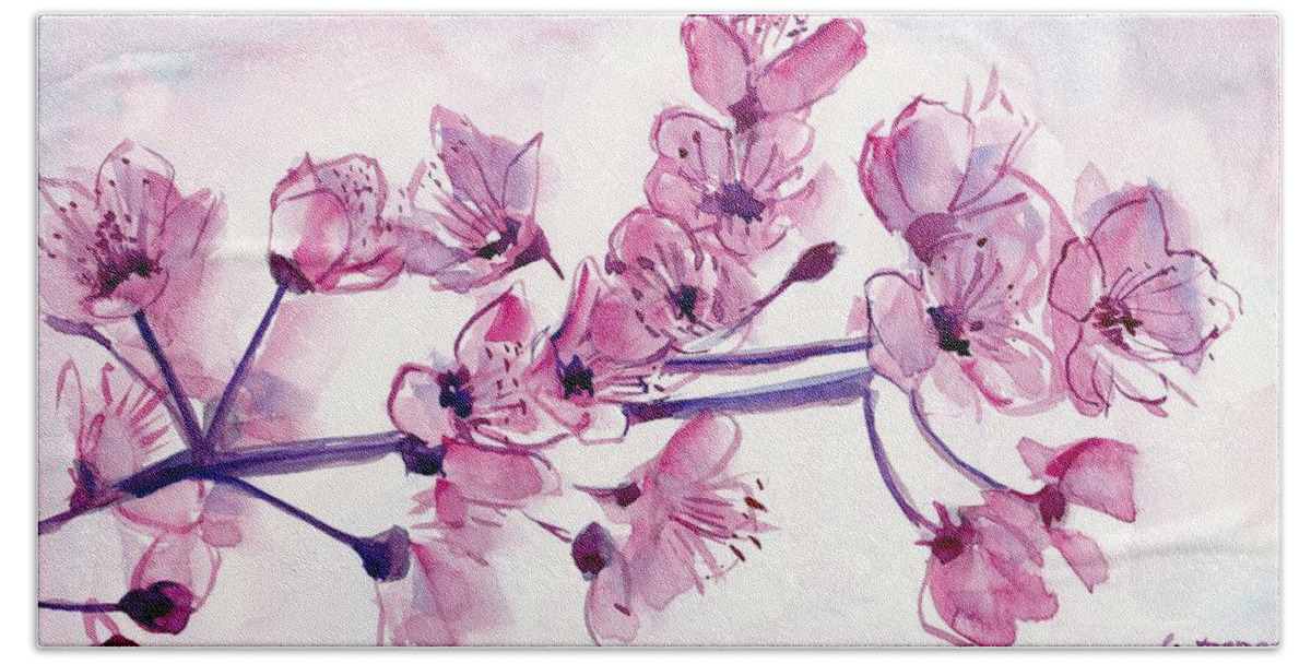 Cherry Beach Towel featuring the painting Cherry Flowers by George Cret
