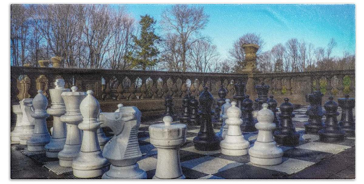 Chess Beach Towel featuring the photograph Chess on the Lawn by Mary Capriole