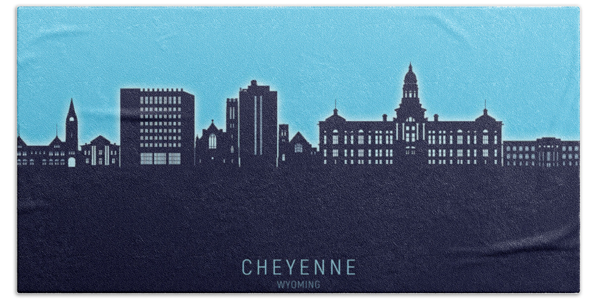 Cheyenne Beach Towel featuring the digital art Cheyenne Wyoming Skyline #64 by Michael Tompsett