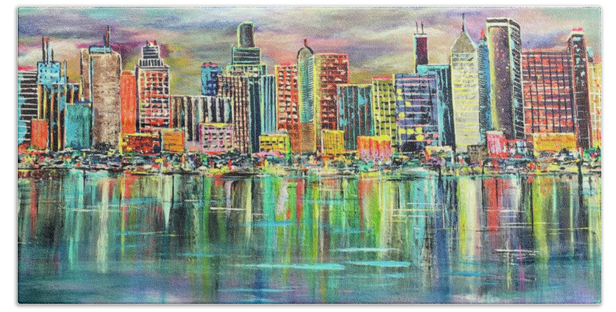 Painting Beach Towel featuring the painting Chicago by Maria Karlosak
