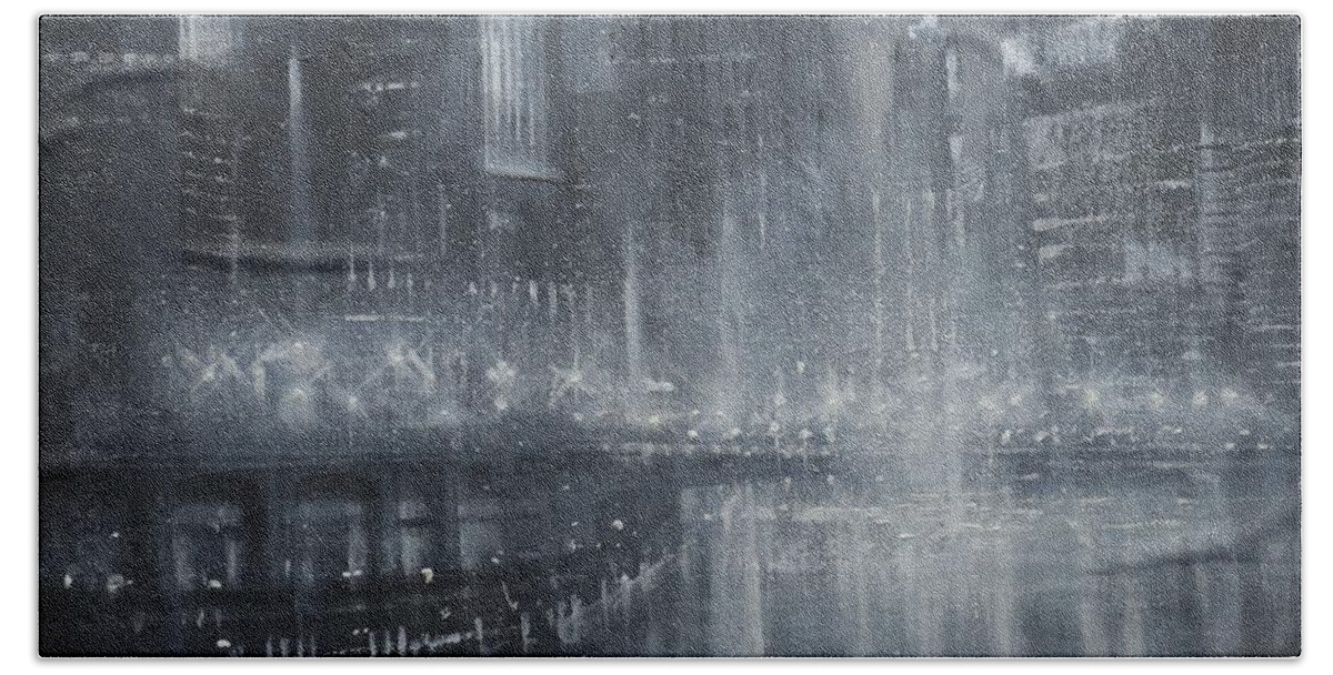 Chicago Beach Towel featuring the painting Chicago Noir by Tom Shropshire