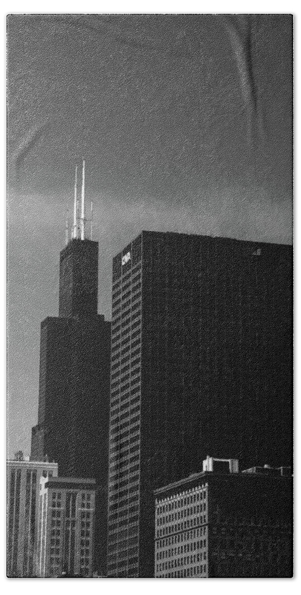 America Beach Towel featuring the photograph Chicago Skyscrapers 2010 #19 BW by Frank Romeo