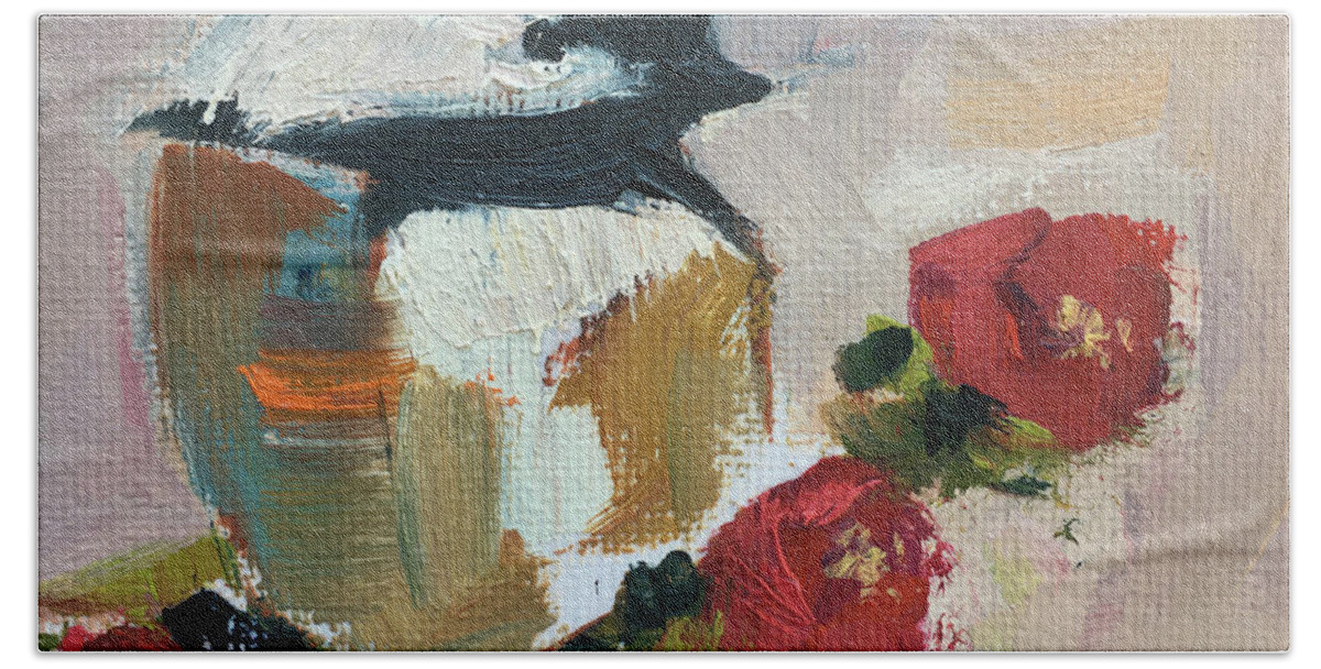 Chickadee Beach Towel featuring the painting Chickadee 4 by Roxy Rich