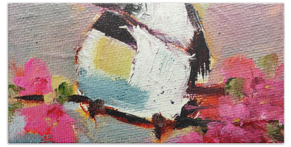 Chickadee Beach Towel featuring the painting Chickadee 5 by Roxy Rich