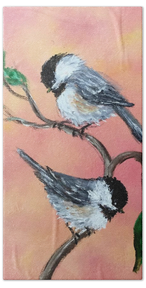 Chickadees Beach Sheet featuring the painting Chickadees # 76 by Kathleen McDermott