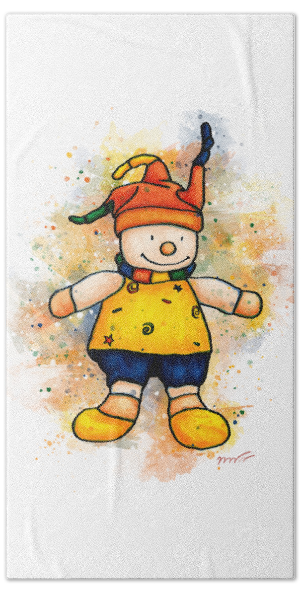 Children's Toy Beach Towel featuring the painting Children's toy painting, clown toy by Nadia CHEVREL