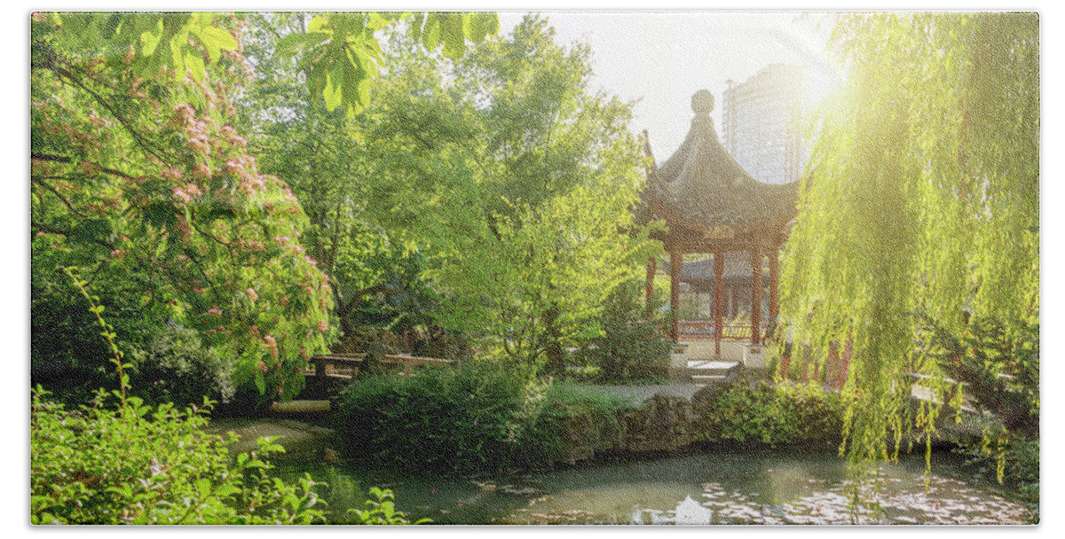 Vancouver Beach Towel featuring the photograph Chinese garden in Vancouver by Delphimages Photo Creations
