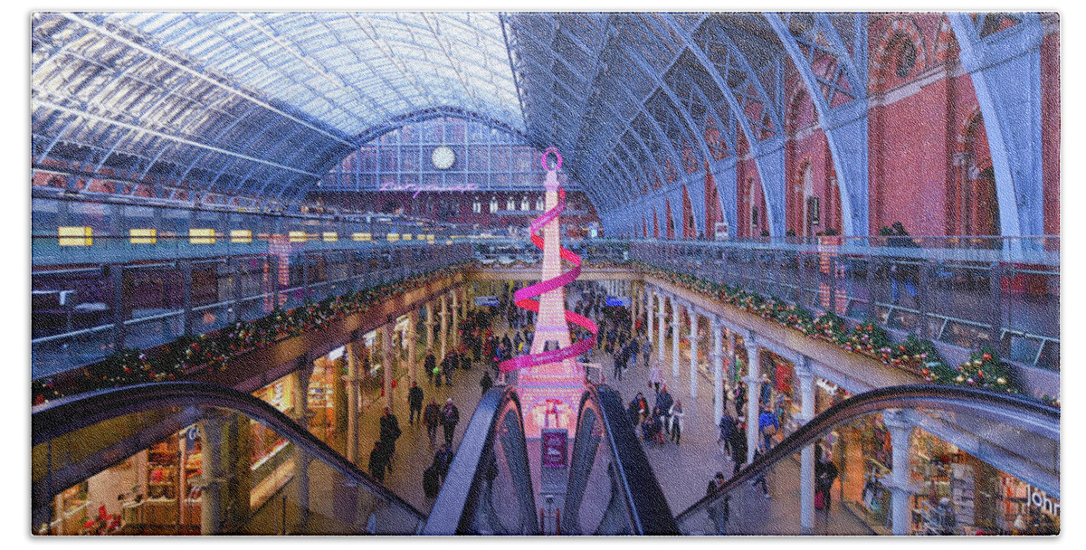 Kings Cross Beach Towel featuring the photograph Christmas at Kings Cross St Pancras Station by Andrew Lalchan