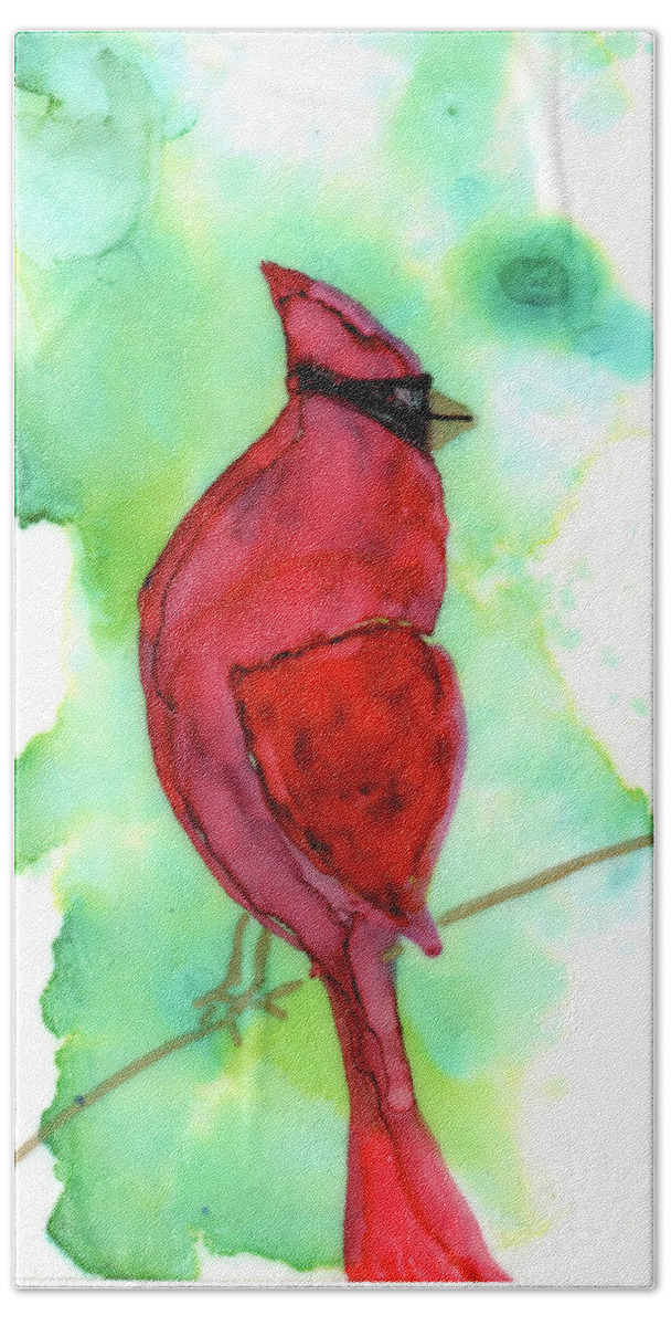 Bird Beach Towel featuring the painting Christmas Cardinal by Mary Benke