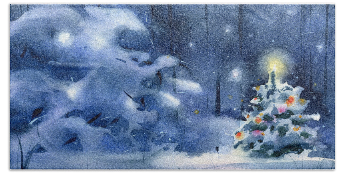 Christmas Beach Towel featuring the painting Christmas Forest by Dora Hathazi Mendes