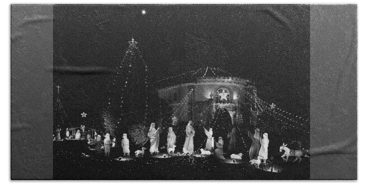 Christmas Nativity Beach Towel featuring the photograph Christmas Nativity Monochrome Black and White by Ram Vasudev