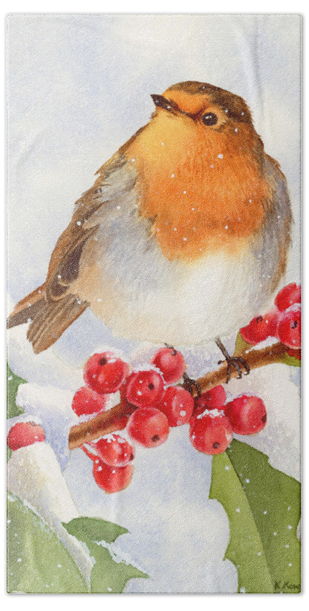 Christmas Beach Towel featuring the painting Christmas Robin by Espero Art