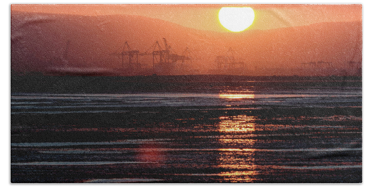 Dublin Beach Towel featuring the photograph Christmas Sunset over Dublin docks by John Soffe