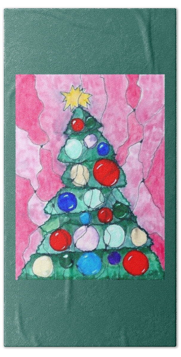 Christmas Beach Towel featuring the drawing Christmas Tree by Quwatha Valentine