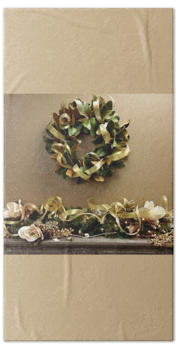 Wreath Beach Towel featuring the photograph Christmas Wreath and Swag by Nancy Ayanna Wyatt